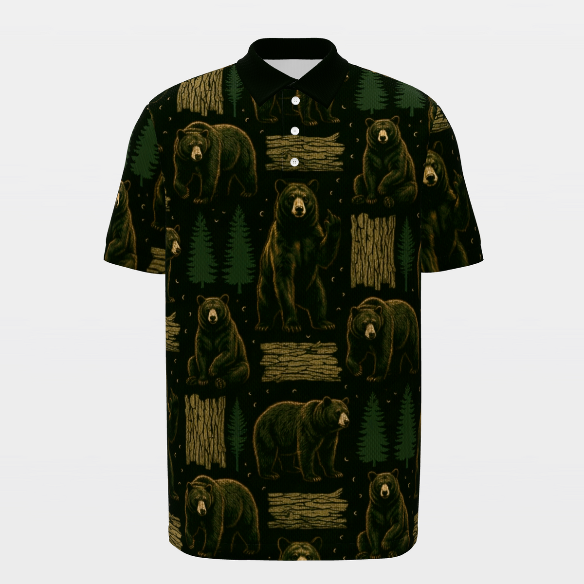 Black Bear Forest Cut Golf Polo Shirt – Front product view