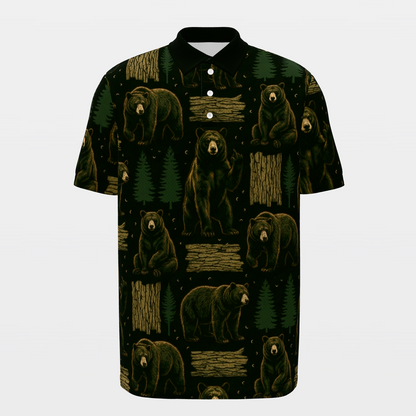 Black Bear Forest Cut Golf Polo Shirt – Front product view