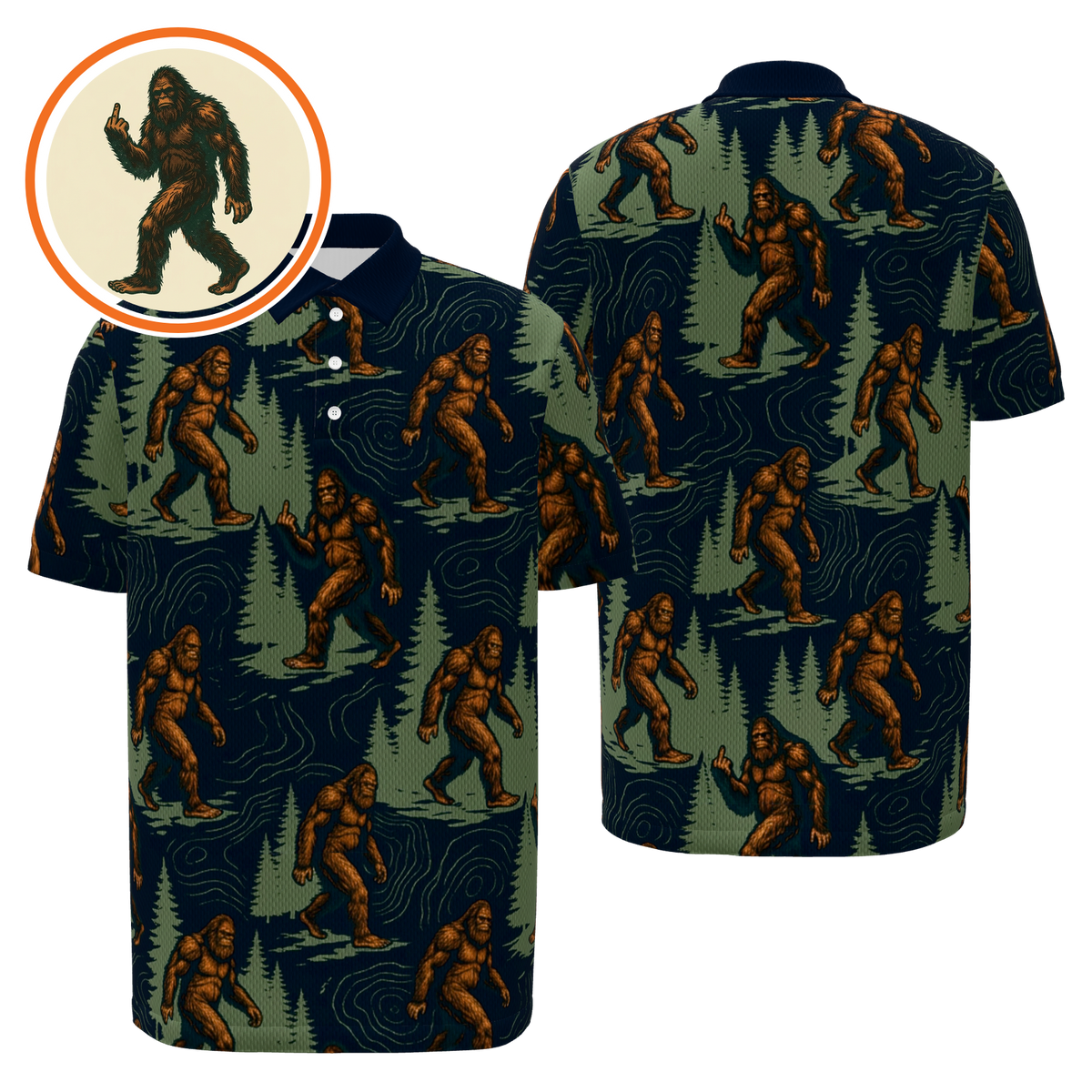 Bigfoot Pine Trail Golf Polo Shirt – Front Back product view
