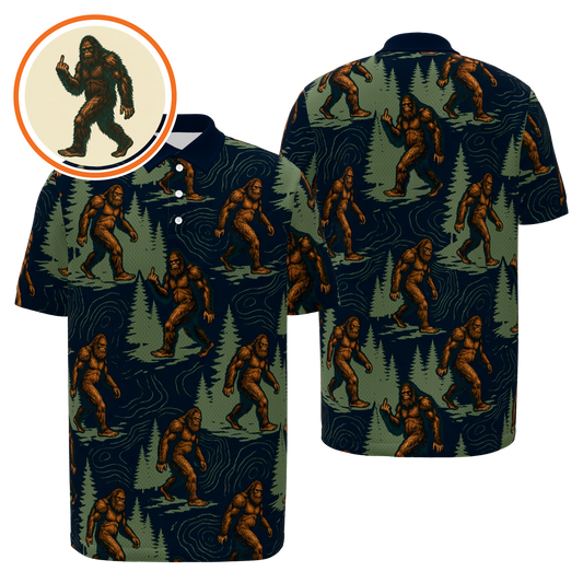 Bigfoot Pine Trail Golf Polo Shirt – Front Back product view