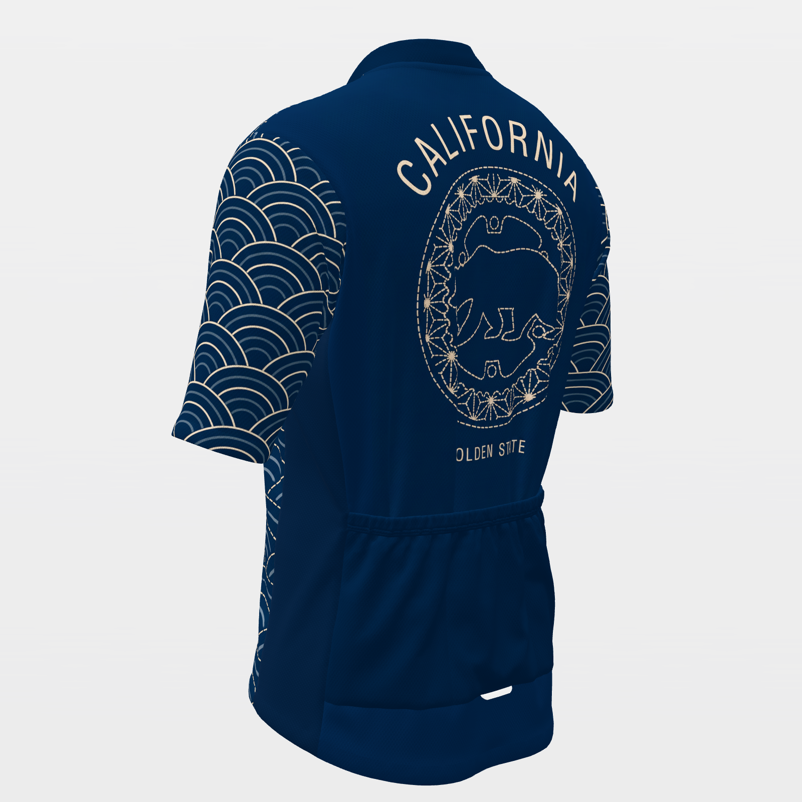 California Sashiko Indigo Stitch Cycling Jersey – Back Left product view