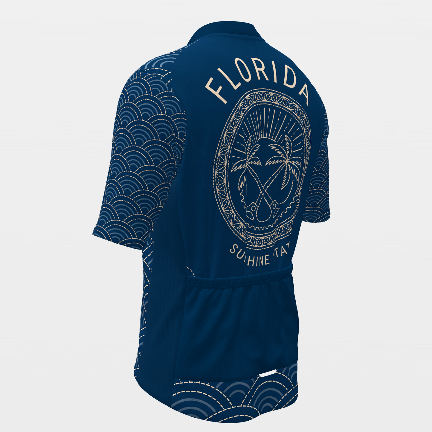 Florida Sashiko Indigo Stitch Cycling Jersey – Back Left product view