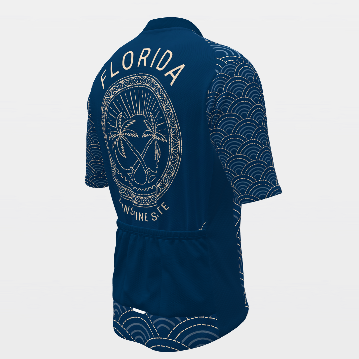 Florida Sashiko Indigo Stitch Cycling Jersey – Back Right product view
