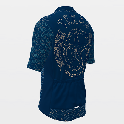 Texas Sashiko Indigo Stitch Cycling Jersey – Back Left product view
