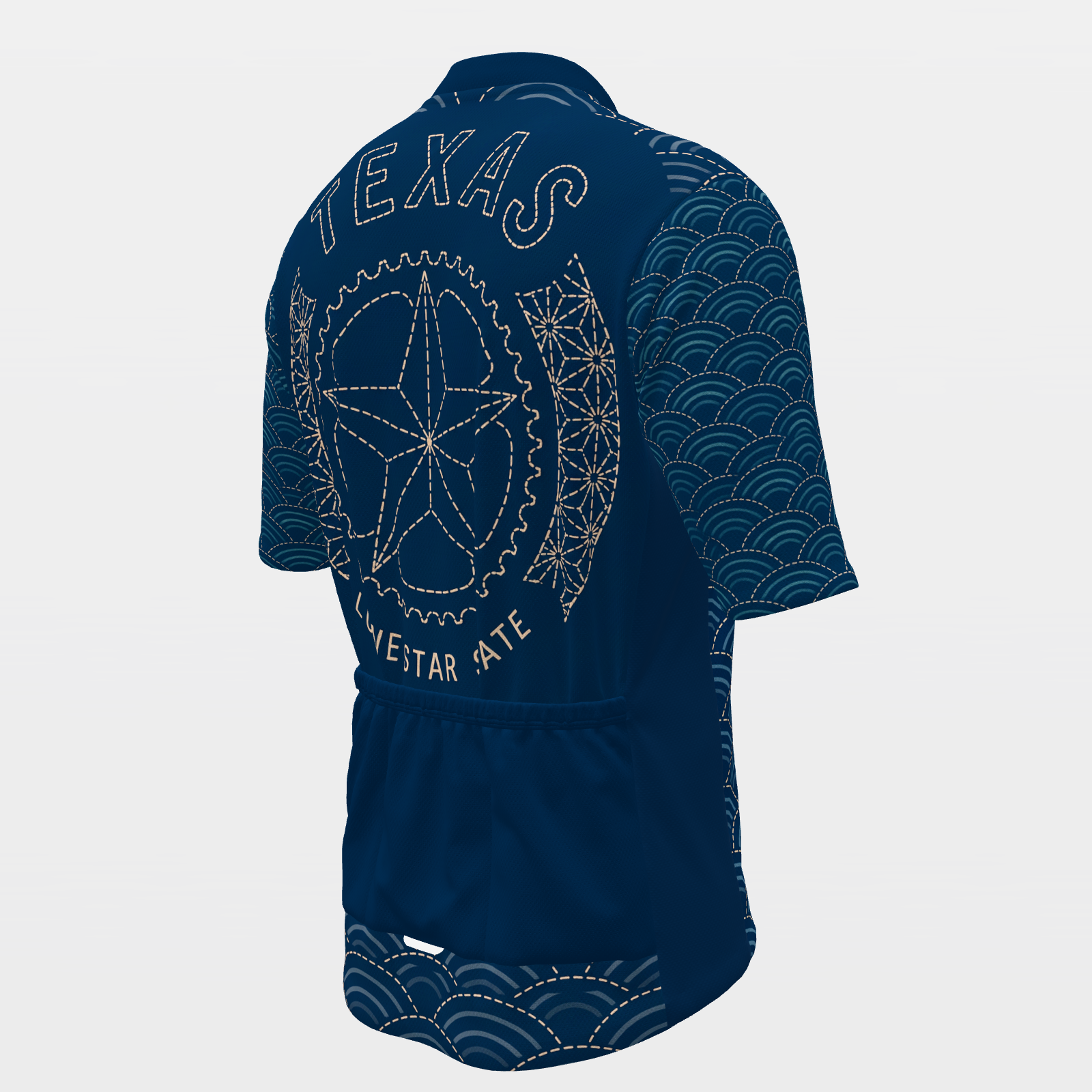 Texas Sashiko Indigo Stitch Cycling Jersey – Back Right product view