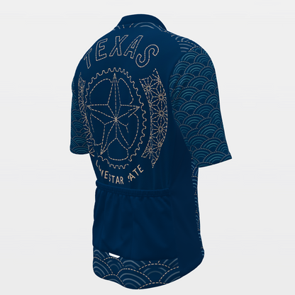 Texas Sashiko Indigo Stitch Cycling Jersey – Back Right product view