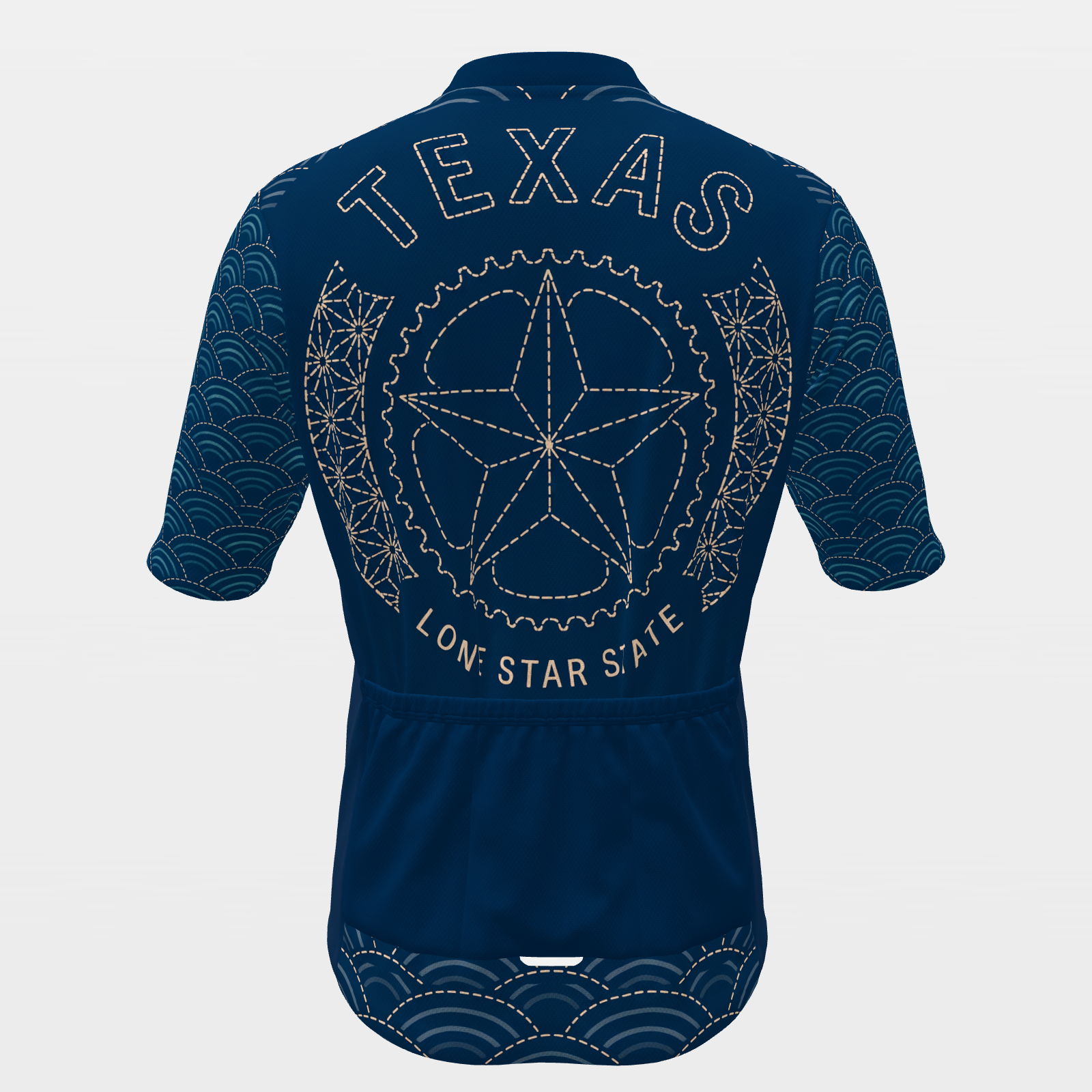 Texas Sashiko Indigo Stitch Cycling Jersey – Back product view