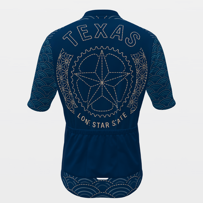 Texas Sashiko Indigo Stitch Cycling Jersey – Back product view