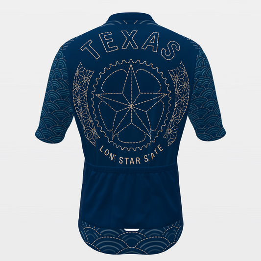 Texas Sashiko Indigo Stitch Cycling Jersey – Back product view