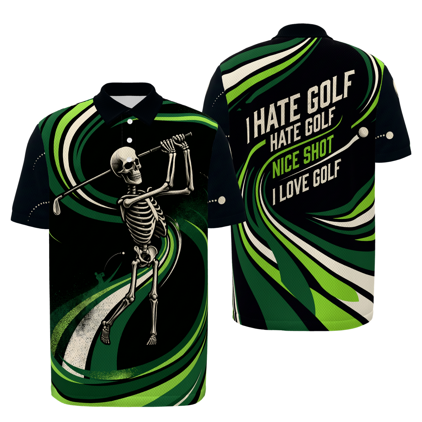 One Shot Reset Golf Polo Shirt – Front Back product view