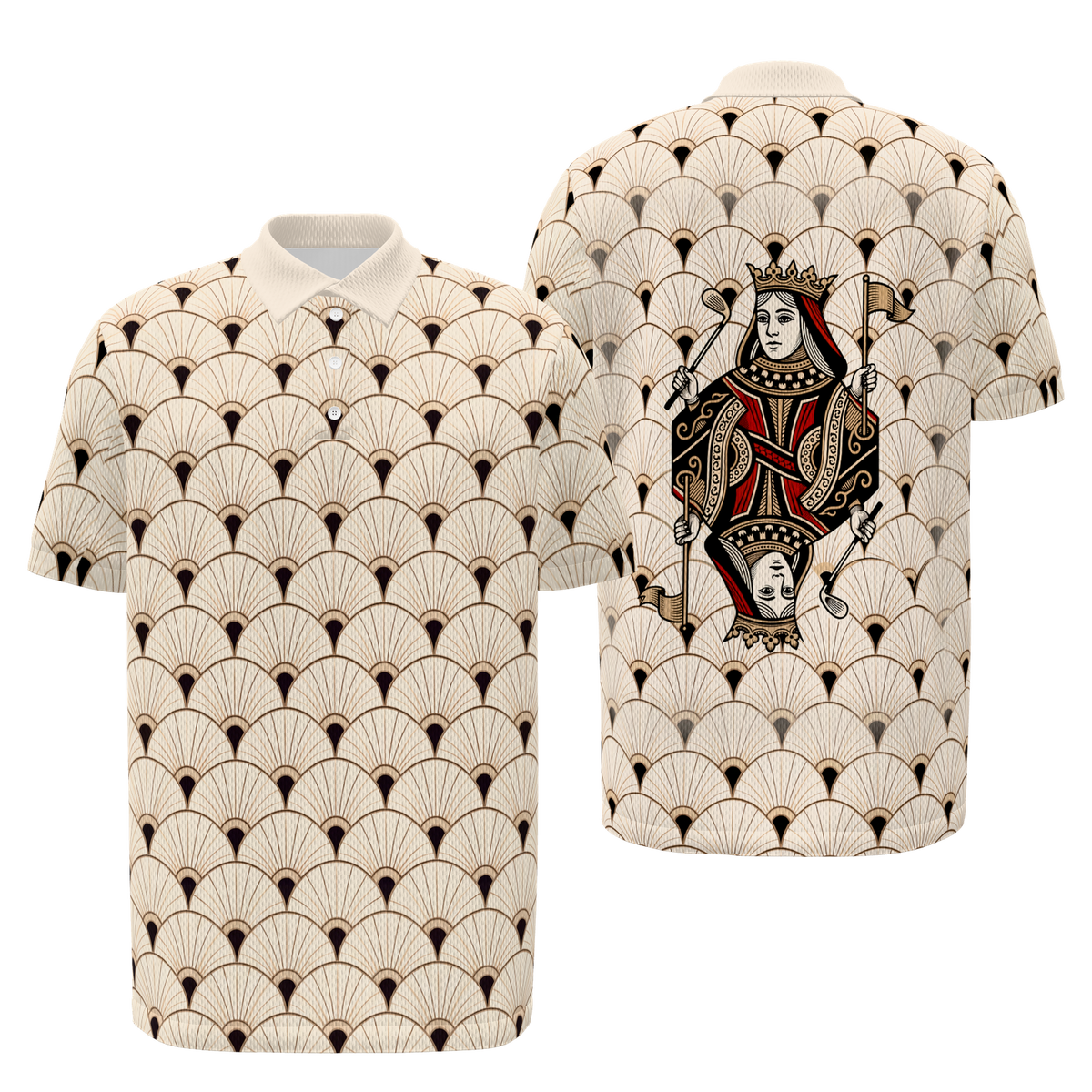 Queen of the Back Nine Golf Polo Shirt – Front Back product view