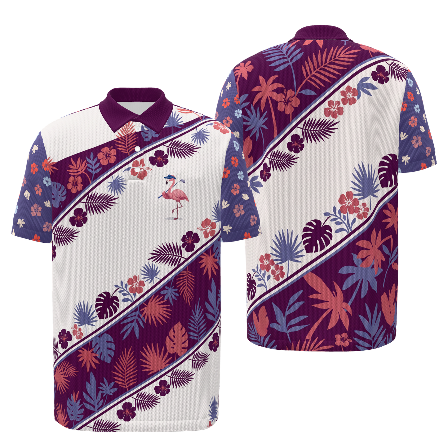 Birdie Garden Rail Golf Polo Shirt – Front Back product view