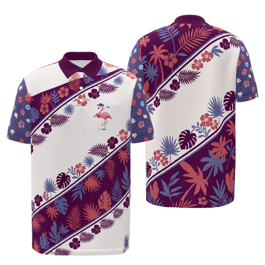 Birdie Garden Rail Golf Polo Shirt – Front Back product view