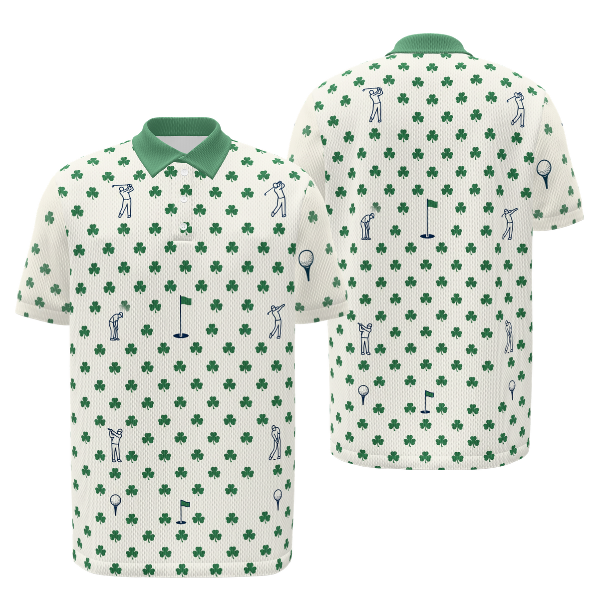 Lucky Round Golf Polo Shirt – Front Back product view
