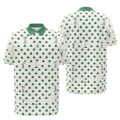 Lucky Round Golf Polo Shirt – Front Back product view