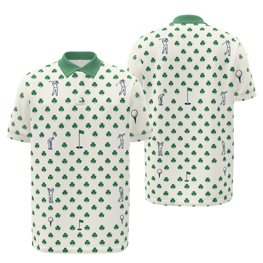 Lucky Round Golf Polo Shirt – Front Back product view