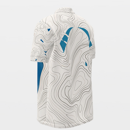 Blue Rough Aperture Golf Polo Shirt – Back Left product view