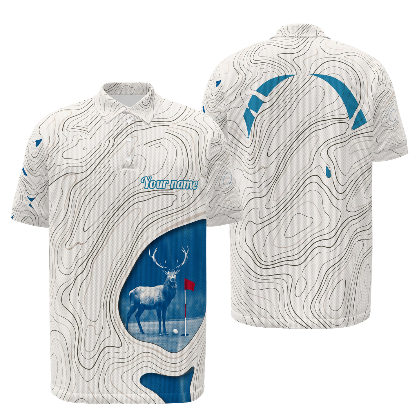 Blue Rough Aperture Golf Polo Shirt – Front Back product view