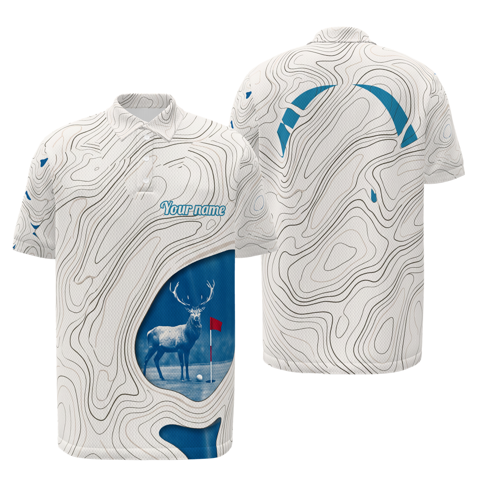 Blue Rough Aperture Golf Polo Shirt – Front Back product view