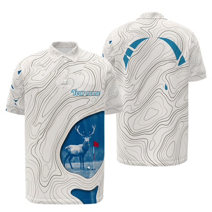 Blue Rough Aperture Golf Polo Shirt – Front Back product view