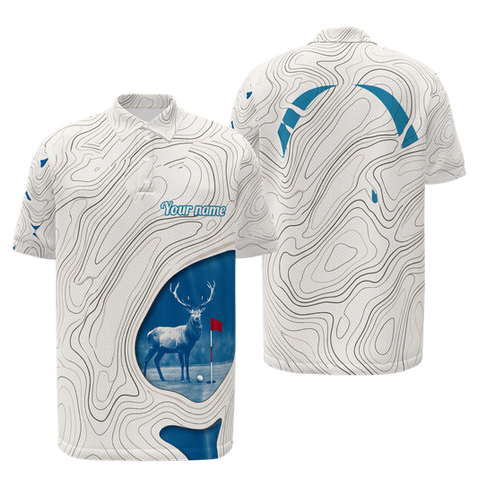 Blue Rough Aperture Golf Polo Shirt – Front Back product view