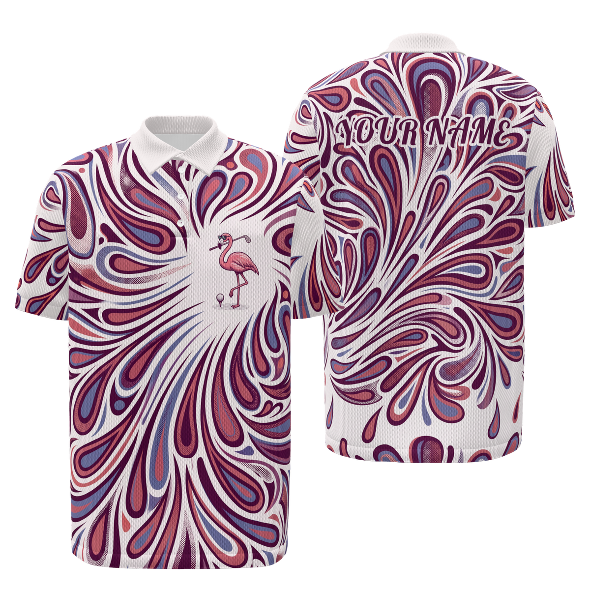 Quiet Birdie Flight Golf Polo Shirt – Front Back product view