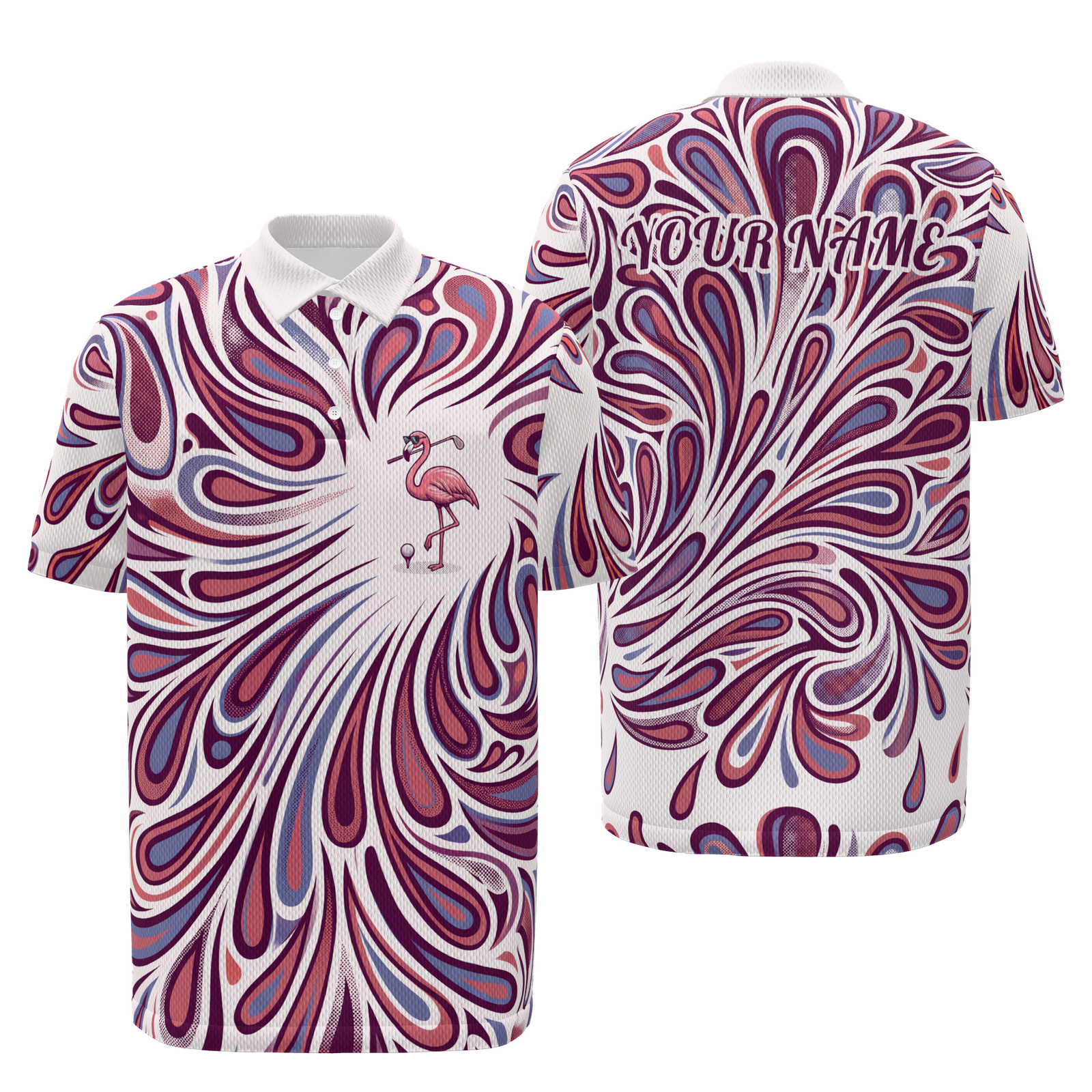 Quiet Birdie Flight Golf Polo Shirt – Front Back product view