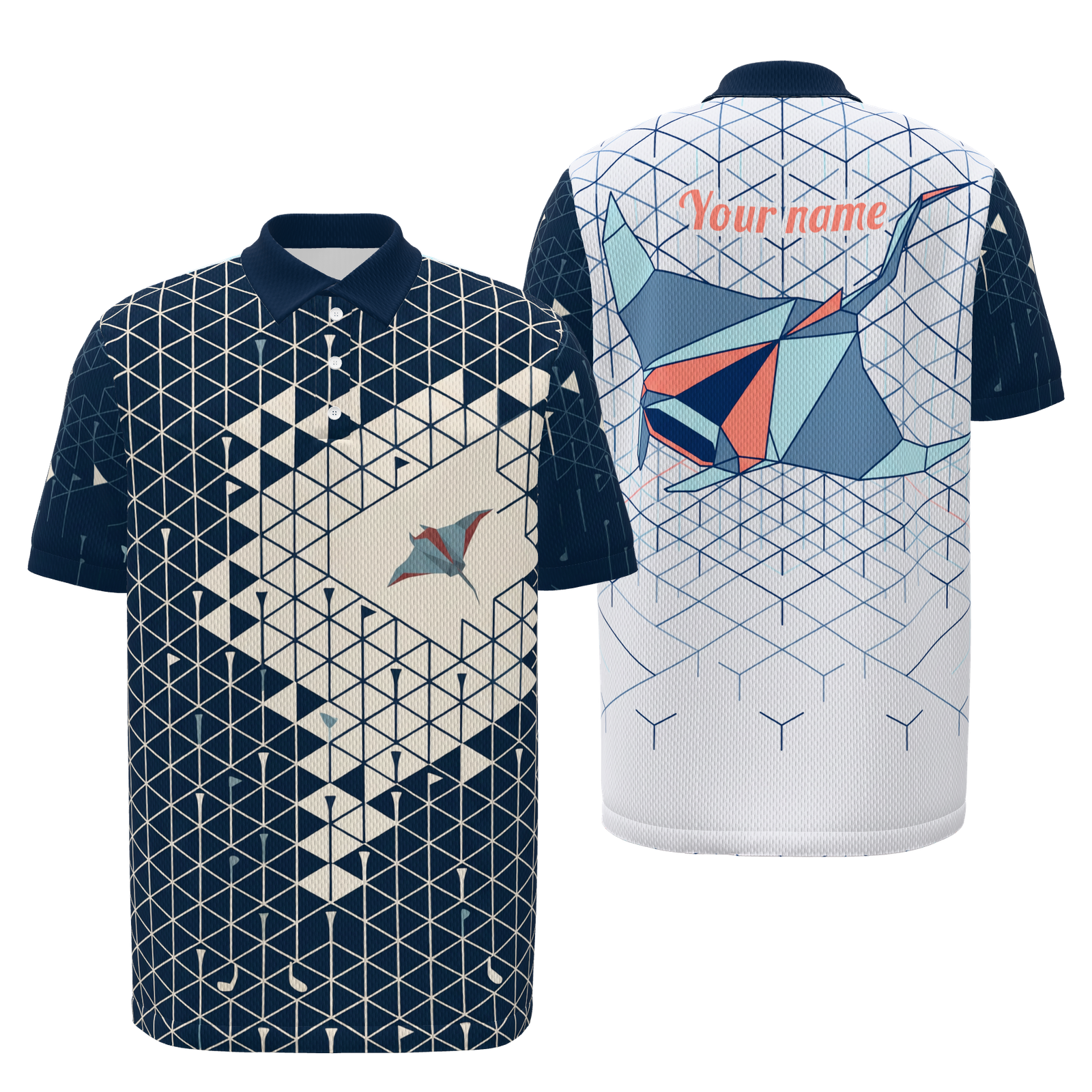 Fairway Glide Grid Golf Polo Shirt – Front Back product view
