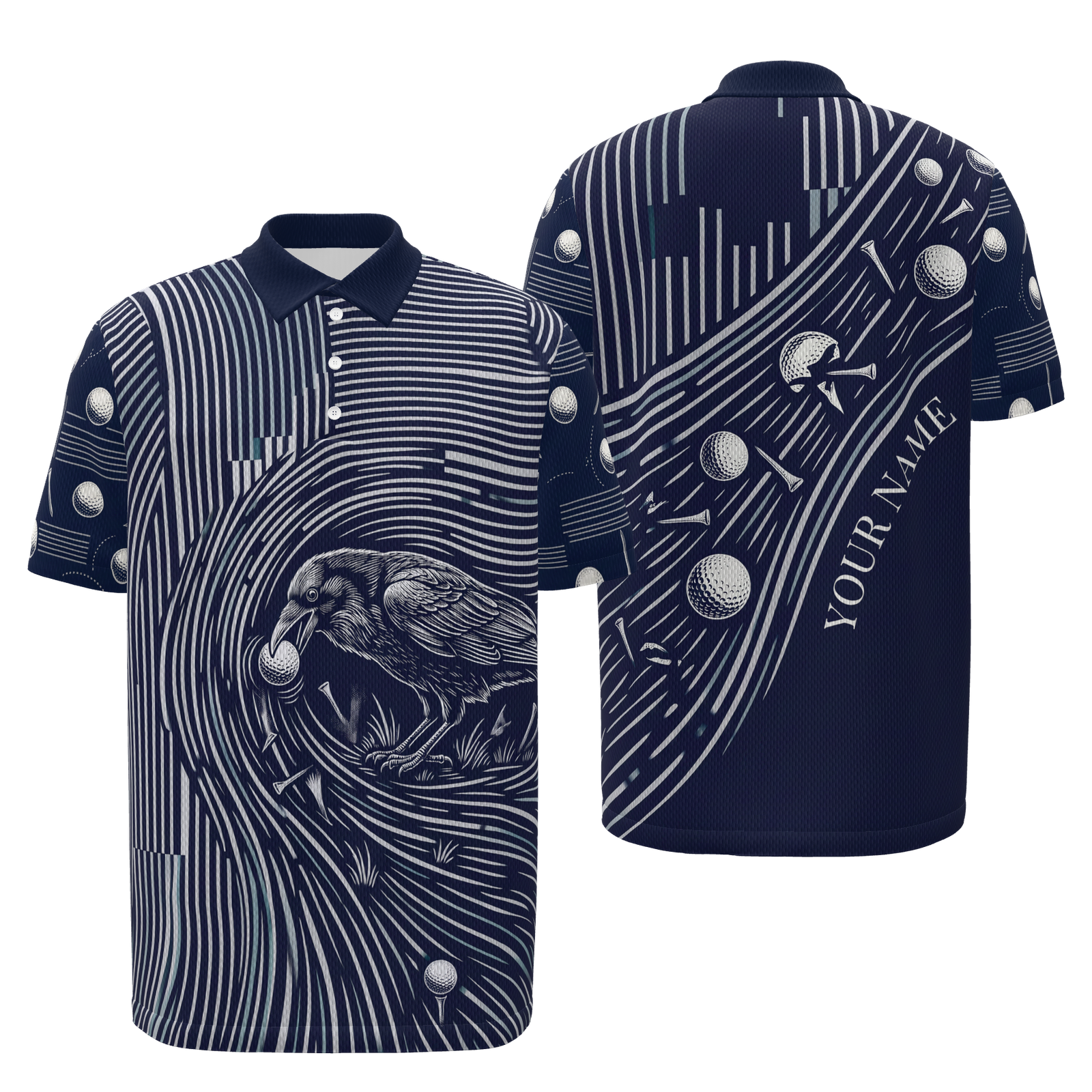 Ball Thief Route Golf Polo Shirt – Front Back product view