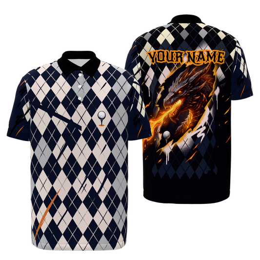 Volcanic Back Nine Golf Polo Shirt – Front Back product view