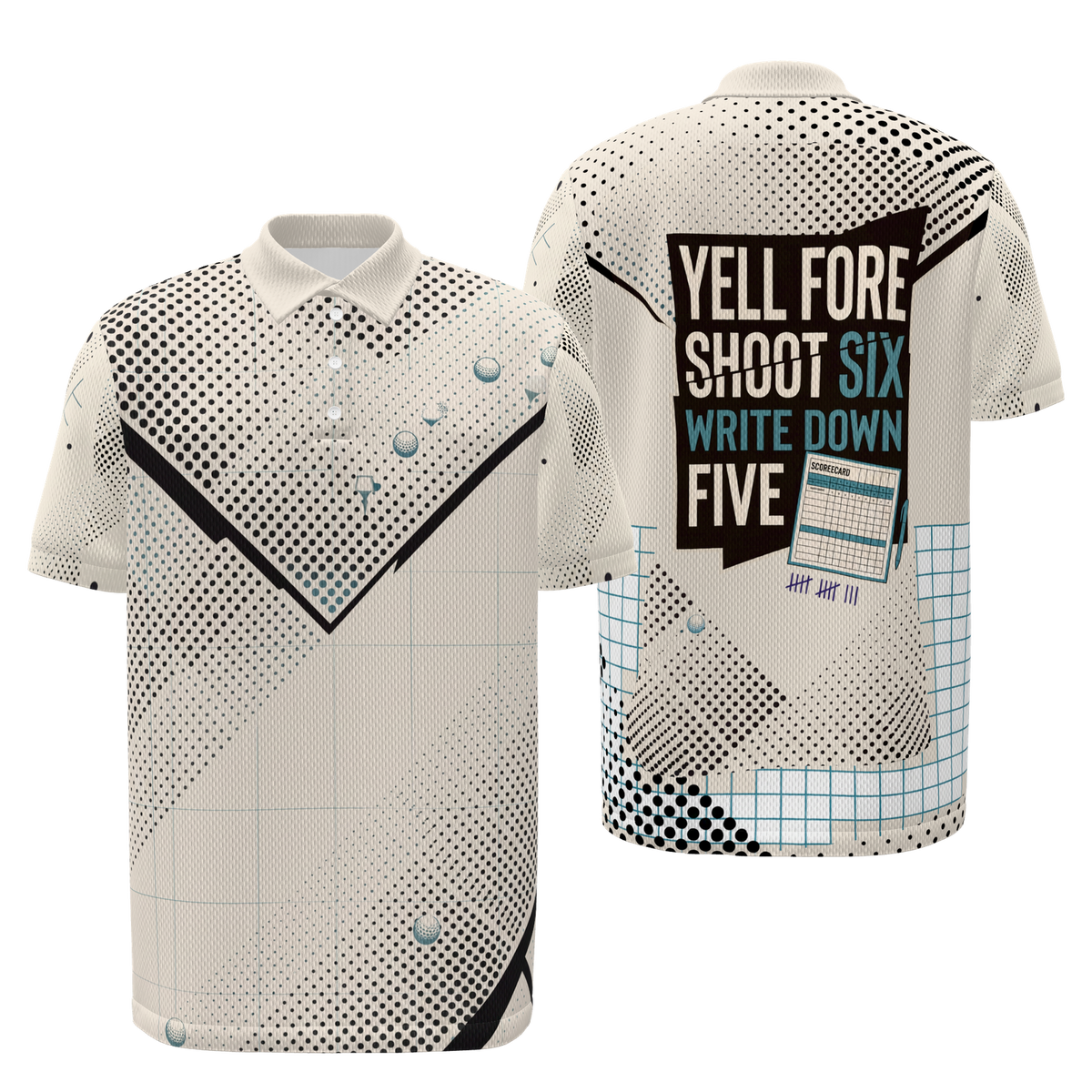 Four Six Five Golf Polo Shirt – Front Back product view