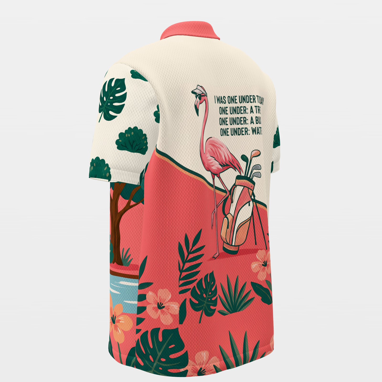 Flamingo Resort Visor Golf Polo Shirt – Back Left product view