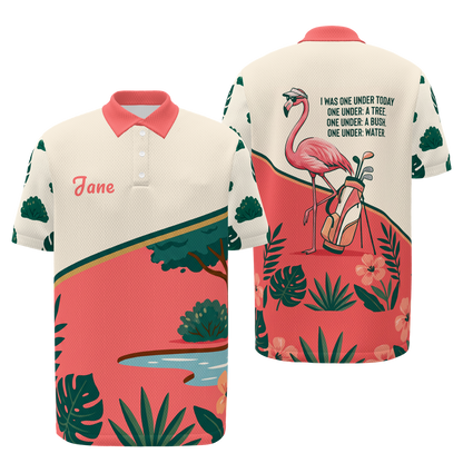 Flamingo Resort Visor Golf Polo Shirt – Front Back product view