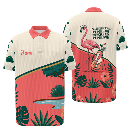 Flamingo Resort Visor Golf Polo Shirt – Front Back product view