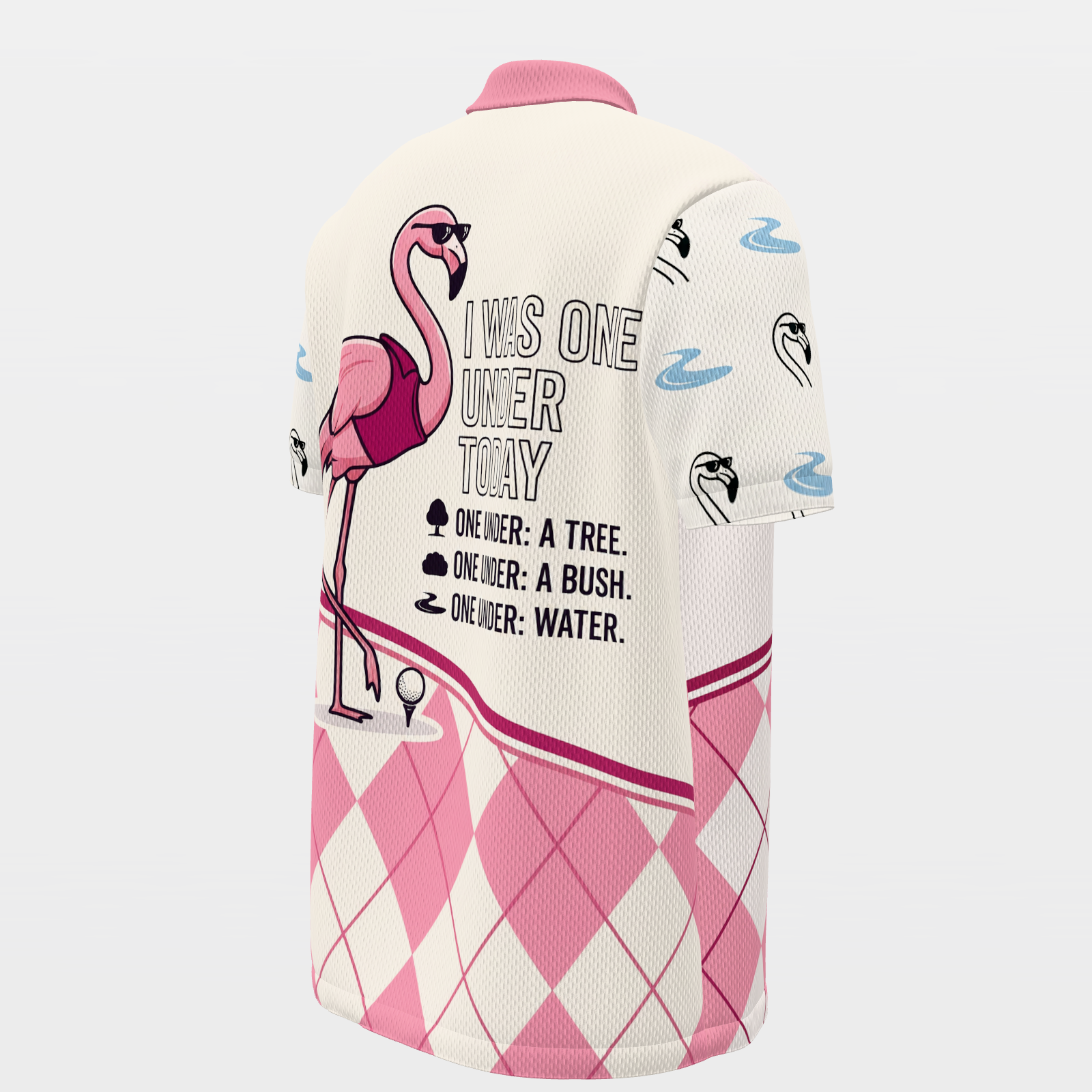 Flamingo Preppy Quote Golf Polo Shirt – Back Right product view