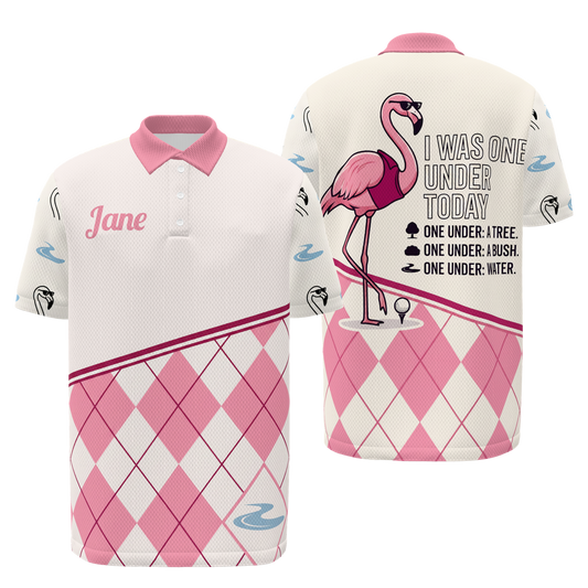 Flamingo Preppy Quote Golf Polo Shirt – Front Back product view