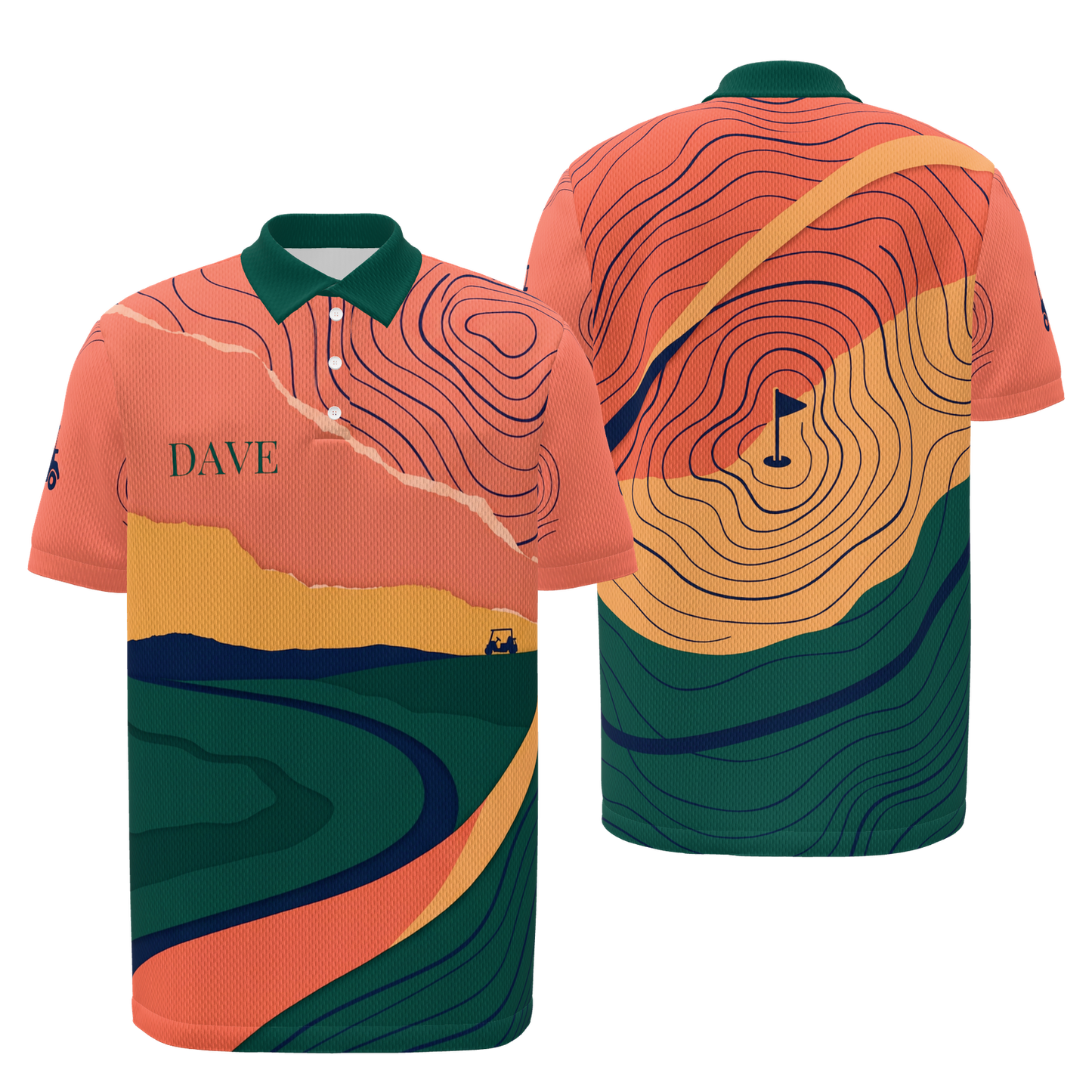 Late Round Contours Golf Polo Shirt – Front Back product view