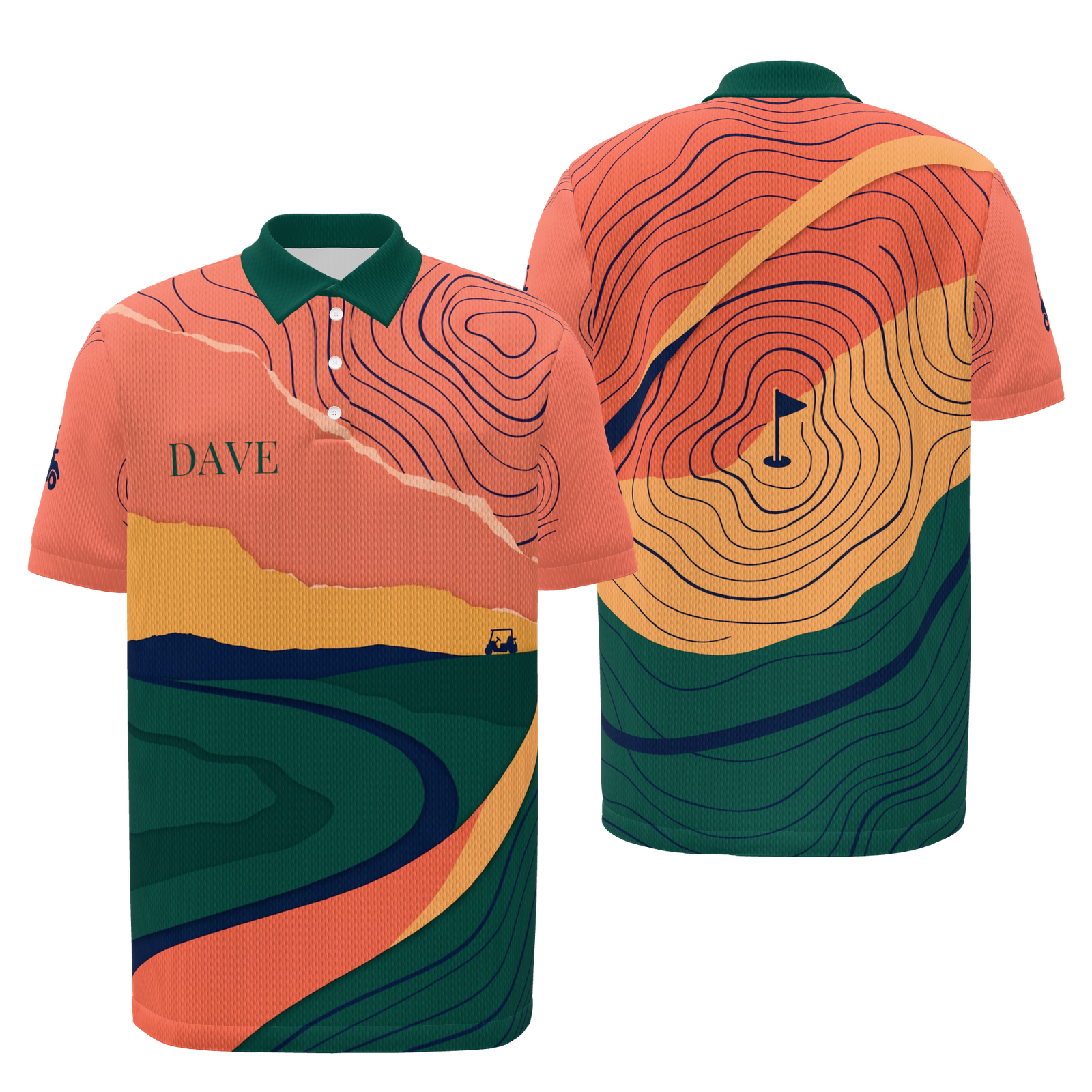 Late Round Contours Golf Polo Shirt – Front Back product view
