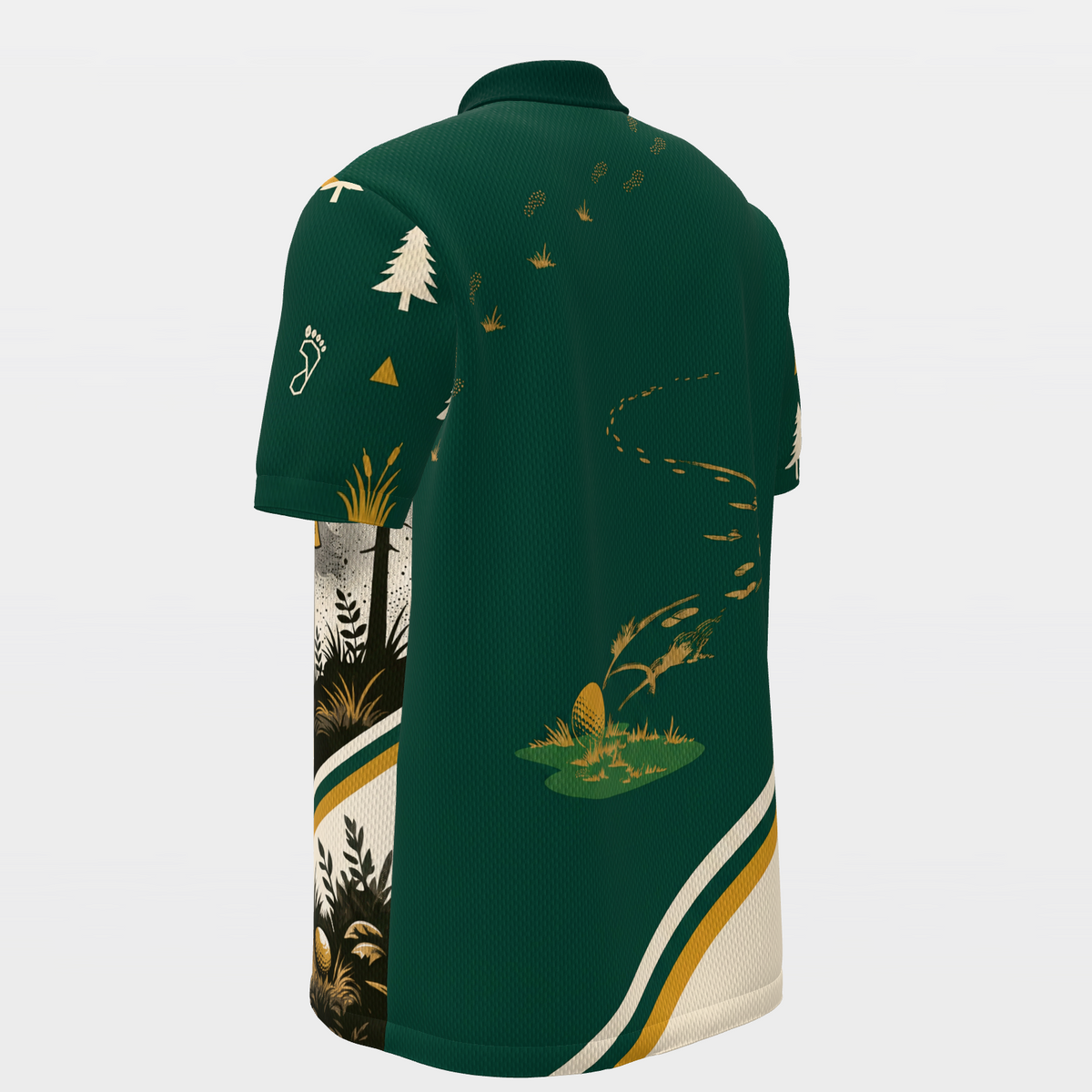 Bigfoot Pine Rail Golf Polo Shirt – Back Left product view