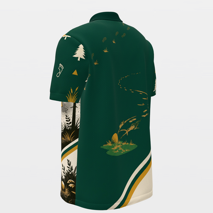 Bigfoot Pine Rail Golf Polo Shirt – Back Left product view