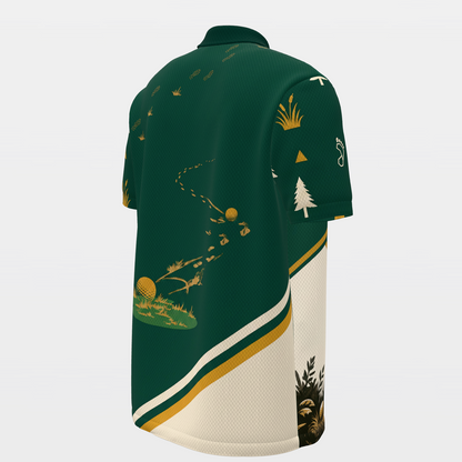 Bigfoot Pine Rail Golf Polo Shirt – Back Right product view
