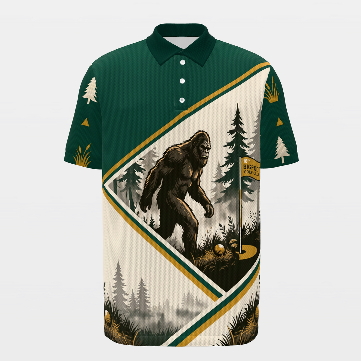 Bigfoot Pine Rail Golf Polo Shirt – Front product view