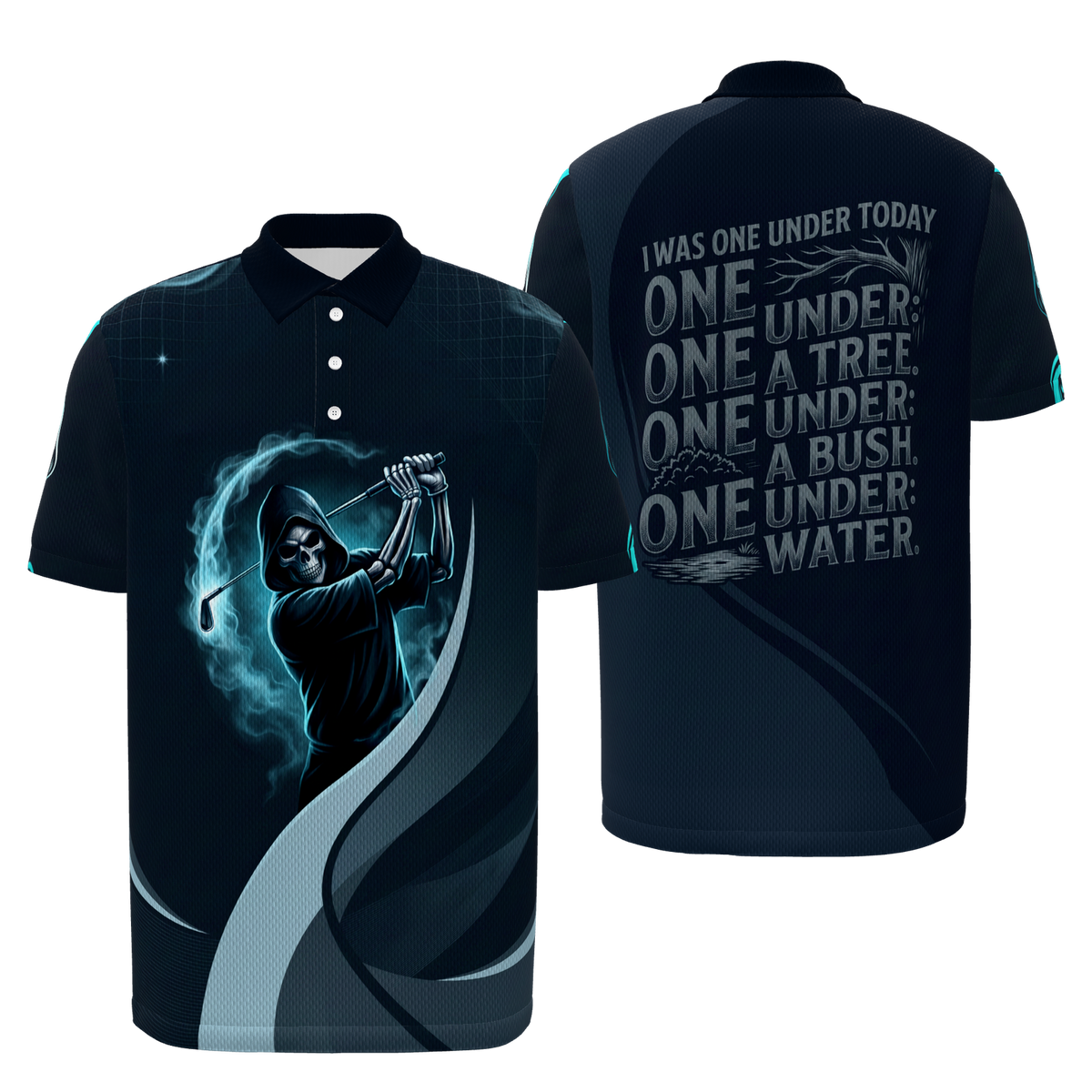 Reaper One Under Golf Polo Shirt – Front Back product view