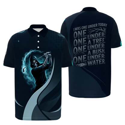 Reaper One Under Golf Polo Shirt – Front Back product view