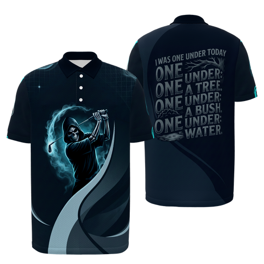 Reaper One Under Golf Polo Shirt – Front Back product view