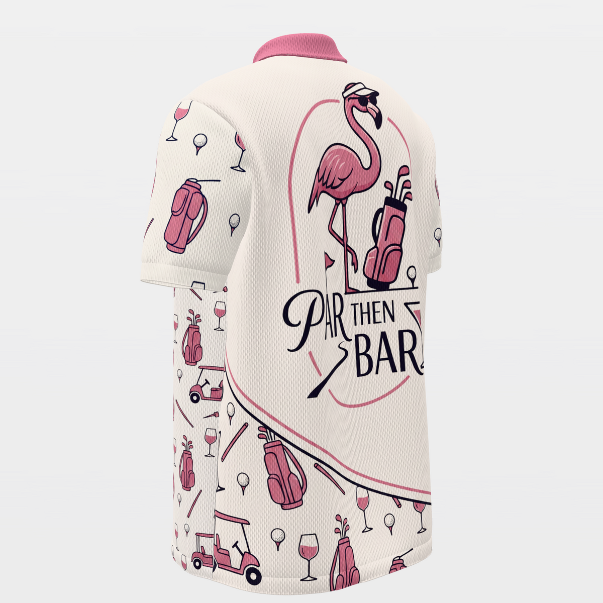 Par Then Bar Flamingo Golf Polo Shirt – Back Left product view