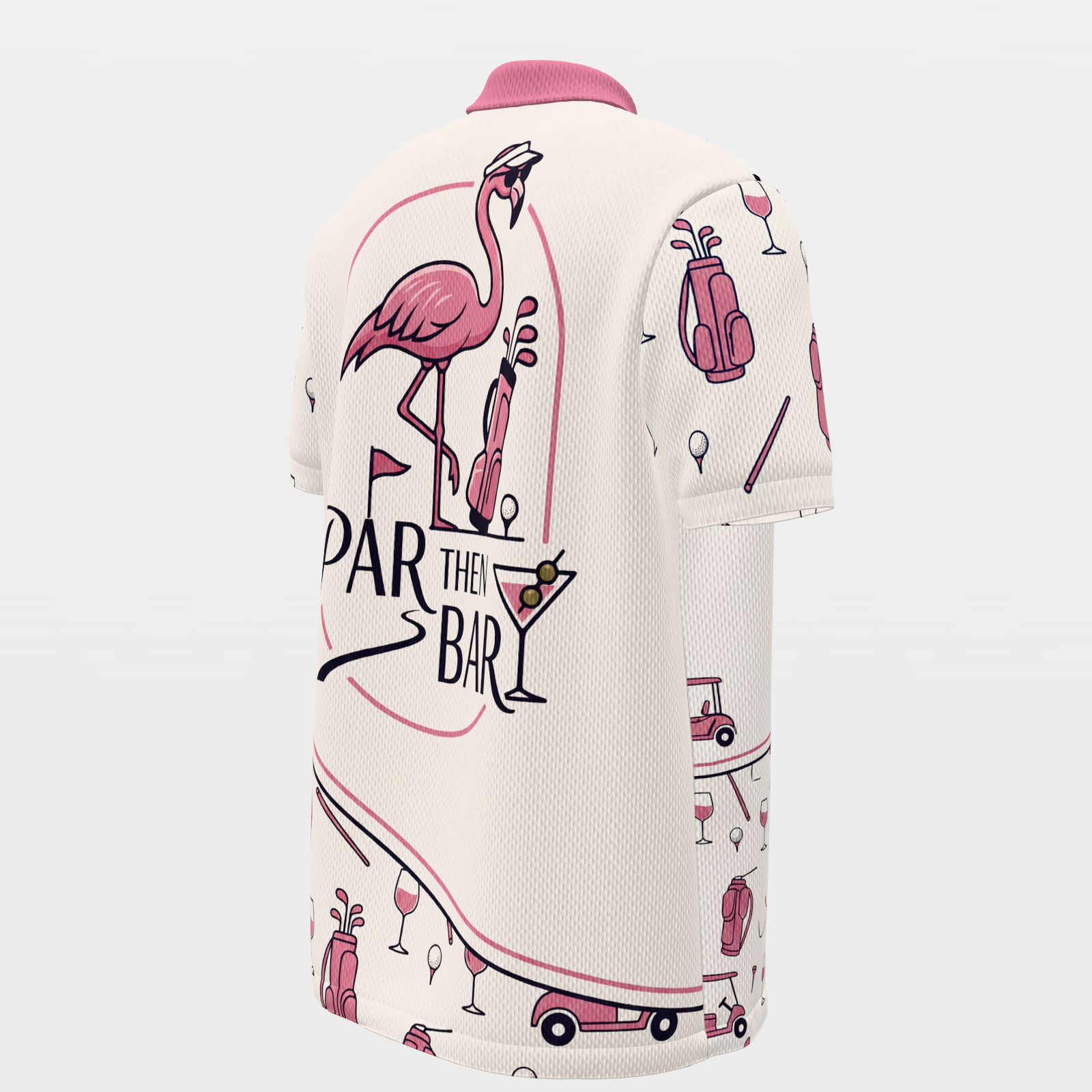 Par Then Bar Flamingo Golf Polo Shirt – Back Right product view