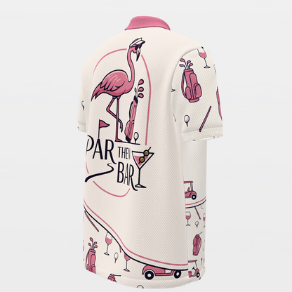 Par Then Bar Flamingo Golf Polo Shirt – Back Right product view