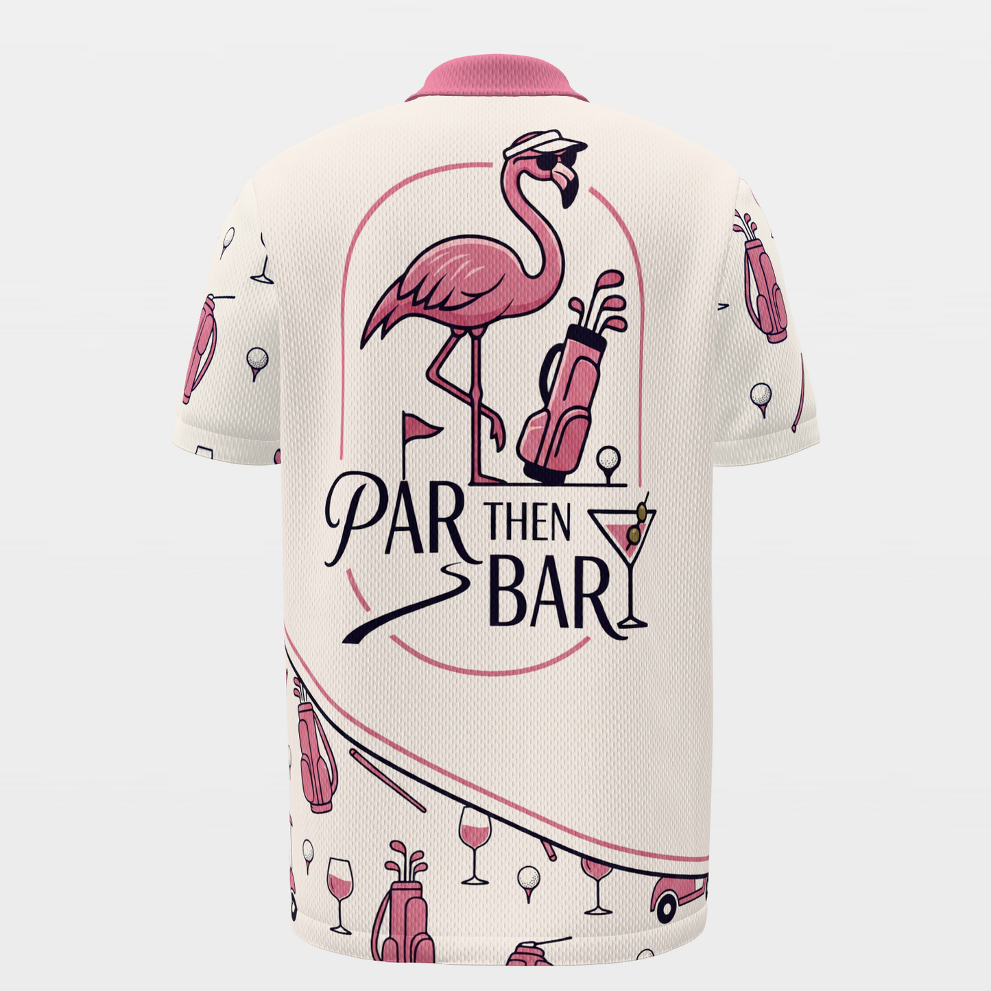 Par Then Bar Flamingo Golf Polo Shirt – Back product view
