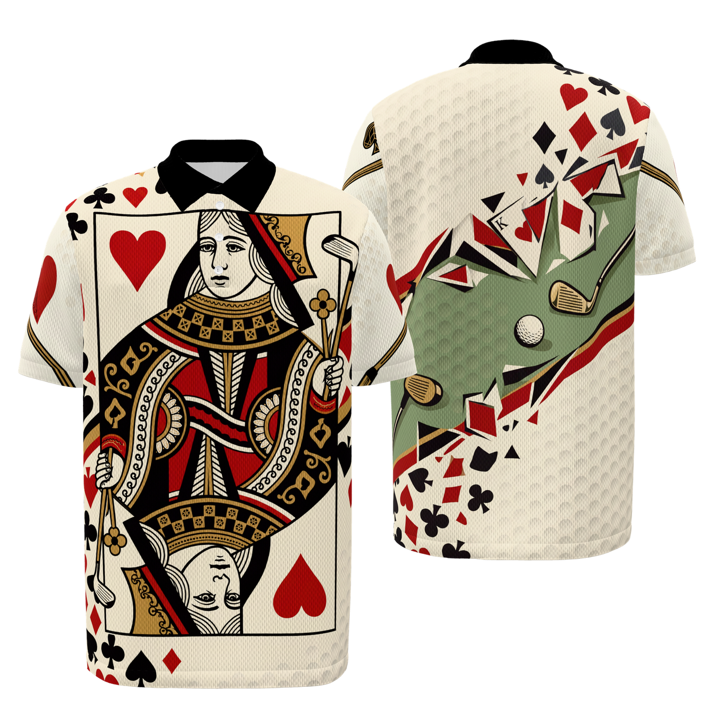Court Queen Cut Paper Golf Polo Shirt – Front Back product view